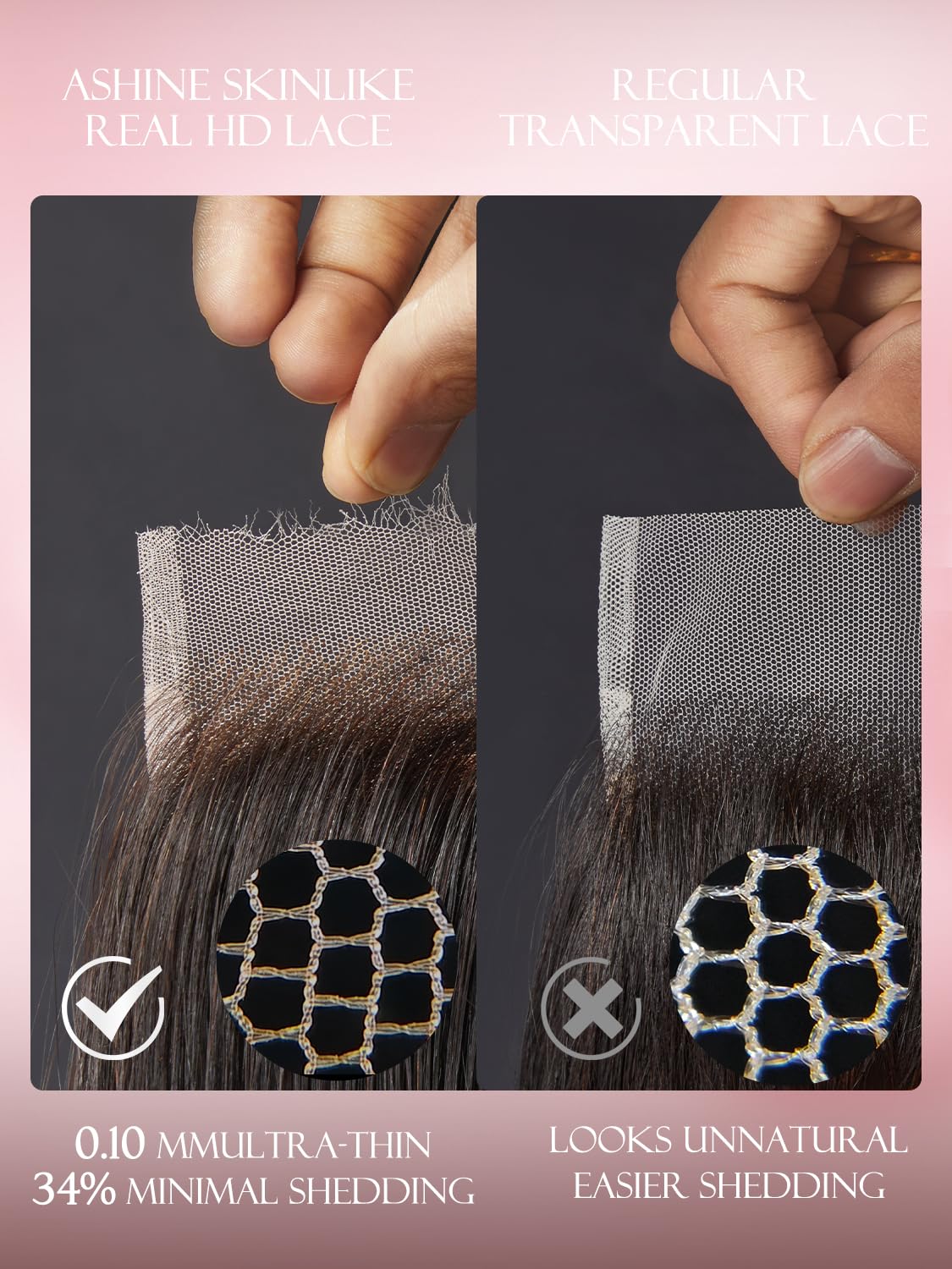 ASHINE closure 6-inch parting space enables natural middle or side part