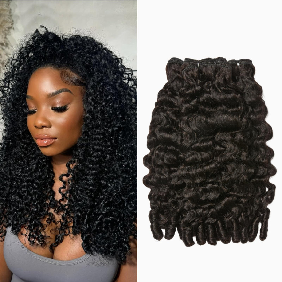 ASHINE Burmese curly bundles 18in closeup showing defined curls for a natural look.