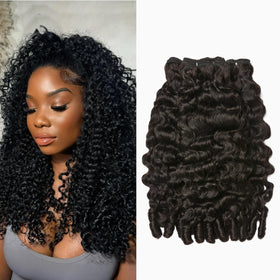 ASHINE Burmese Curly Bundles natural black 16-inch for fuller defined style.