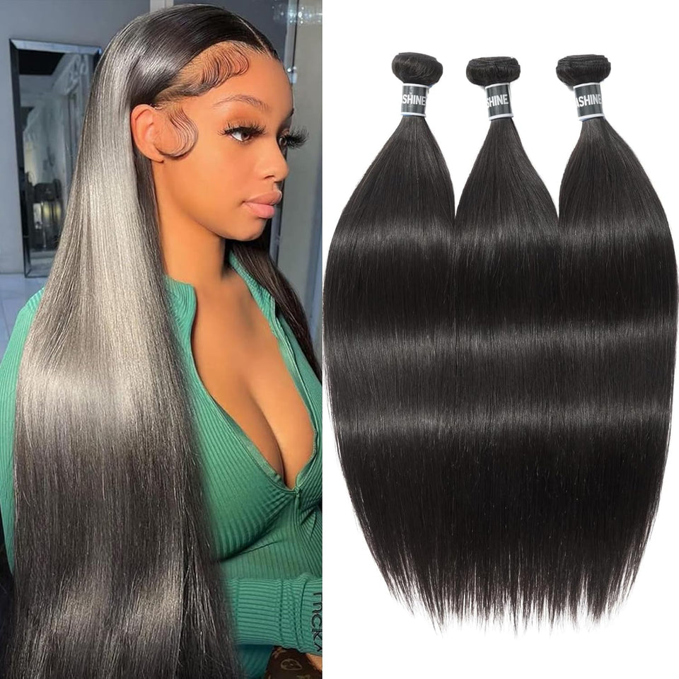 ASHINE Cambodian raw hair bundles straight 16in display natural black shine for fuller everyday hairstyles
