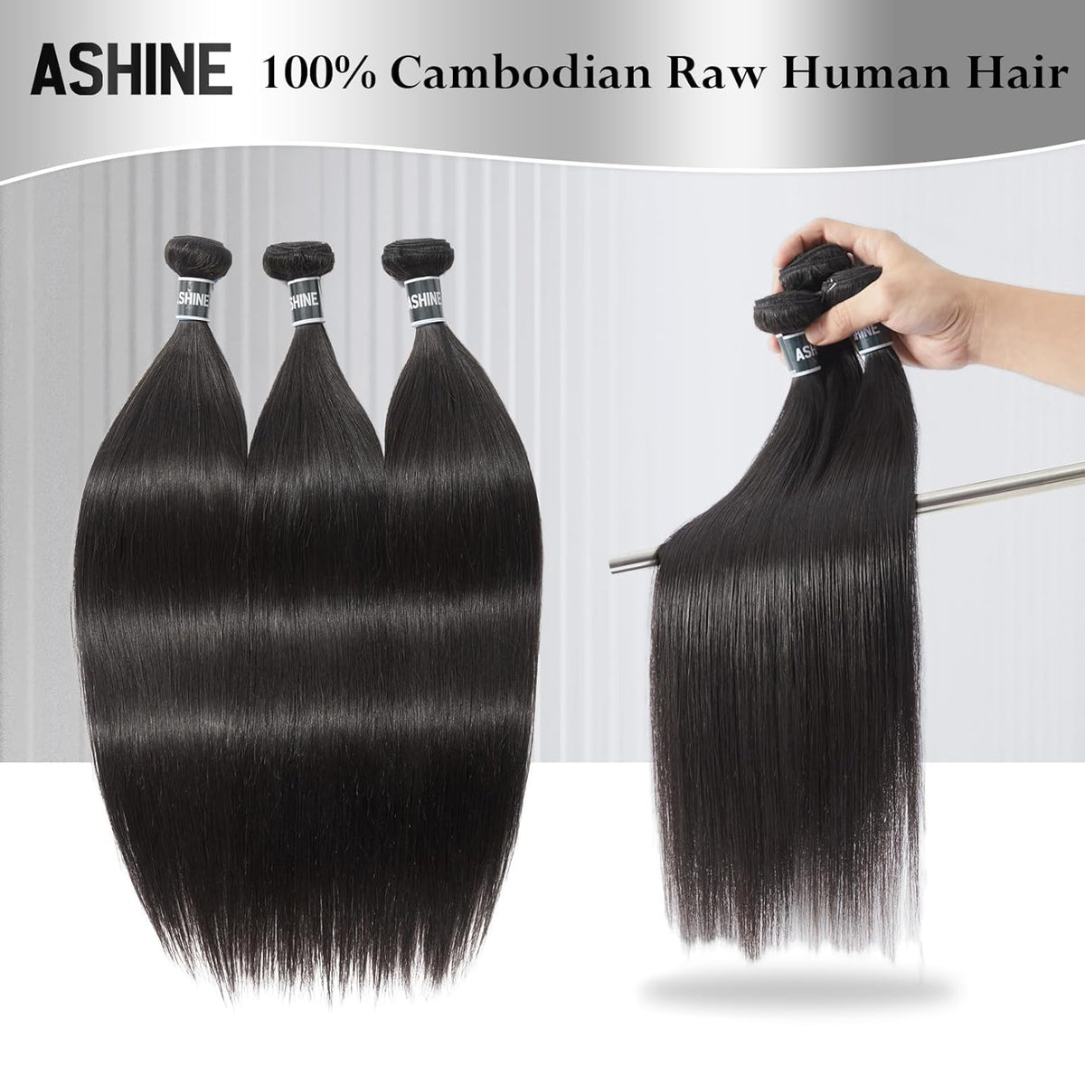 ASHINE Cambodian raw hair bundles straight 18in showcases smooth silky mid length volume