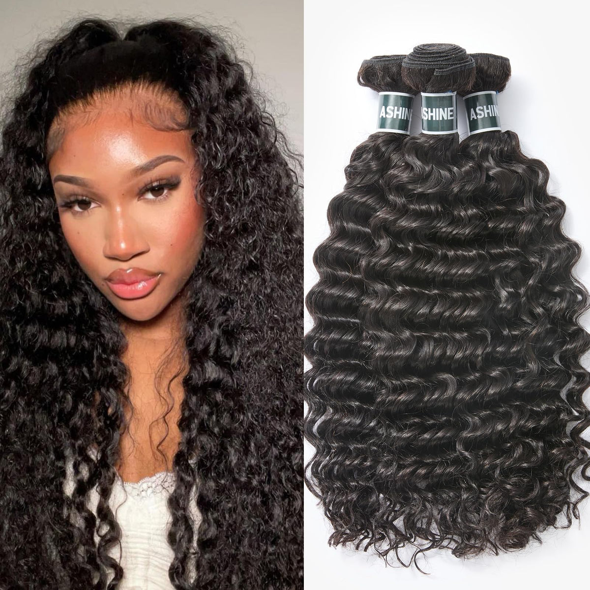 ASHINE deep wave bundles packaging ready for styling.