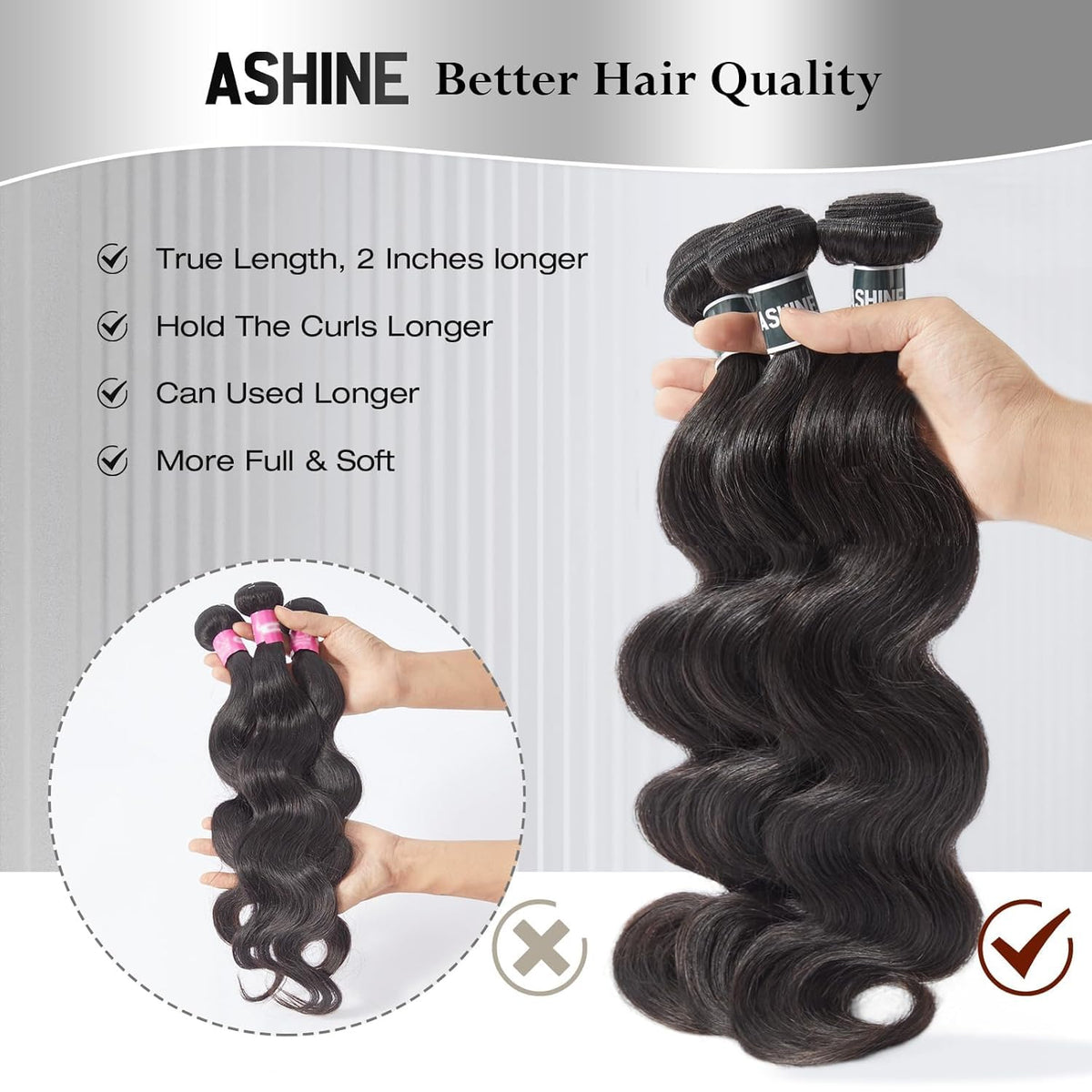 ASHINE dyeable bundle suitable for bleaching and color experiments.