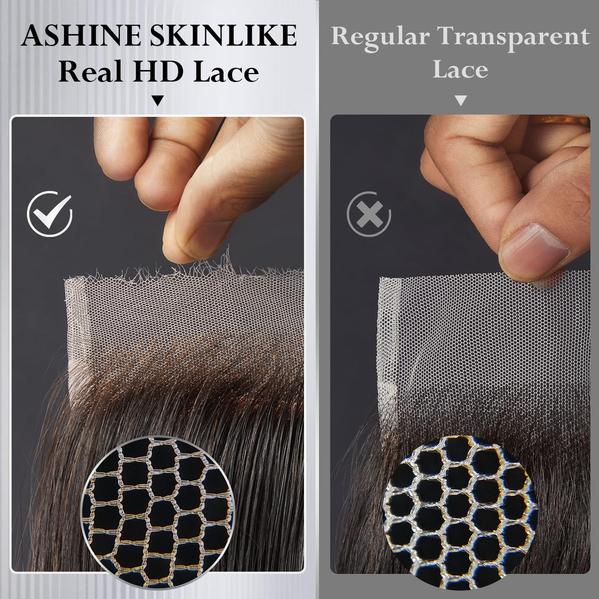 ASHINE HD lace closure with invisible knots for seamless scalp appearance.