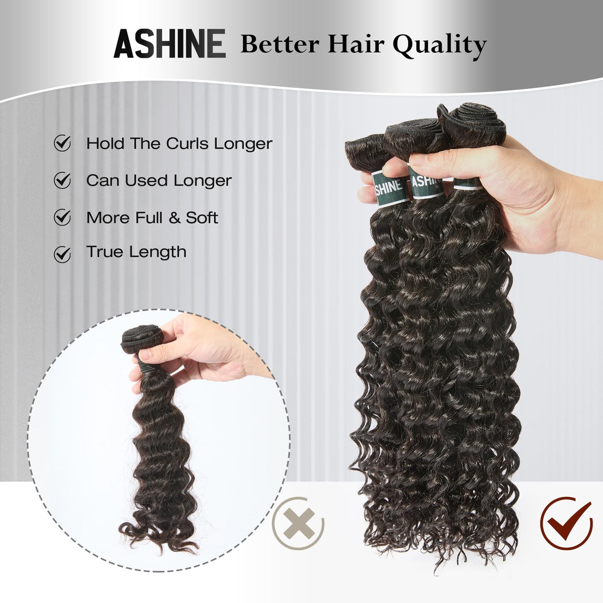 ASHINE packaging highlights a premium 3-bundle set for easy styling.