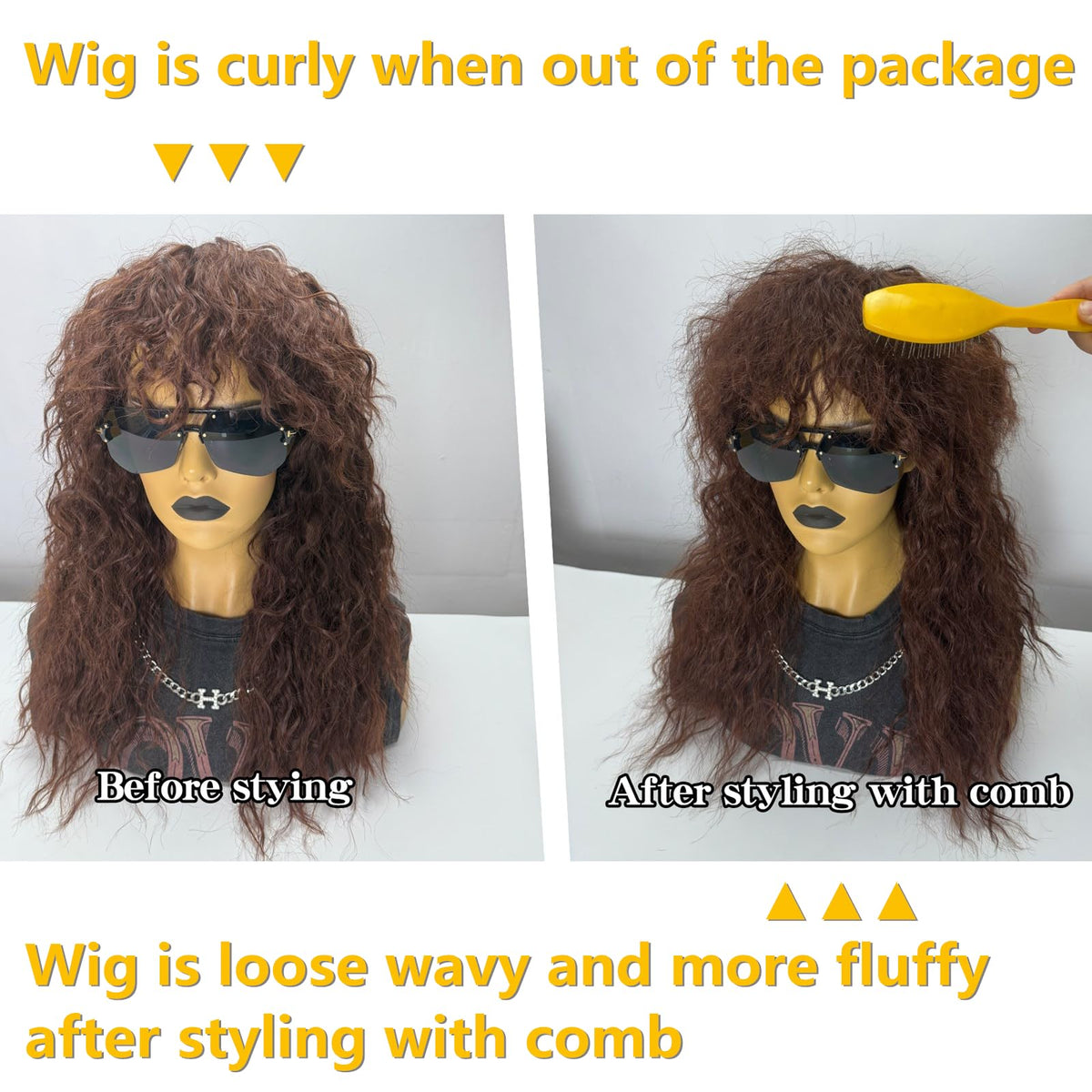 Askuang 80s Rock Mullet Wig cap inside view confirms breathable comfort.