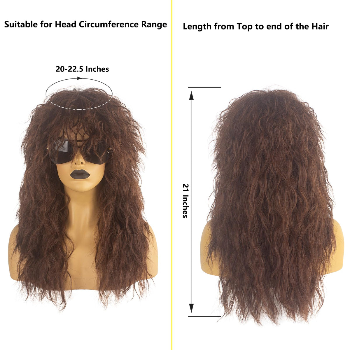 Askuang 80s Rock Mullet Wig curly texture closeup highlights soft fibers for styling.