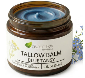 Aspen Kay Naturals beef tallow balm with blue tansy for deep, non-greasy moisture