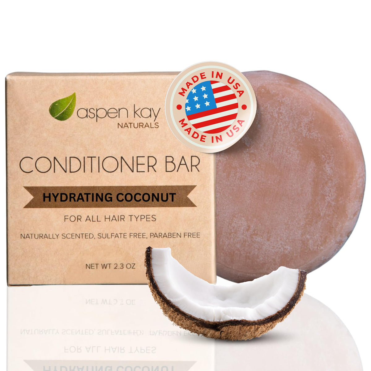 Aspen Kay Naturals coconut-argan-conditioner-bar for deep hydration of dry hair.