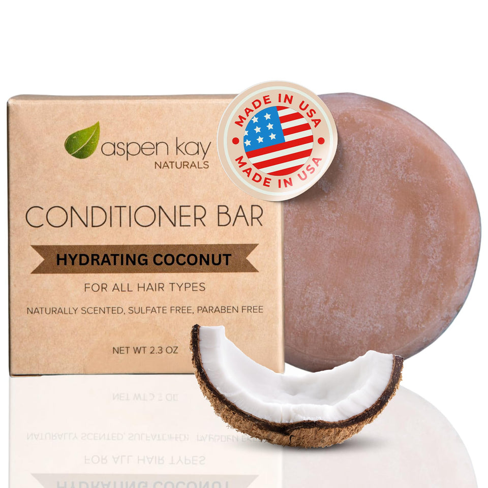 Aspen Kay Naturals coconut-argan-conditioner-bar for deep hydration of dry hair.