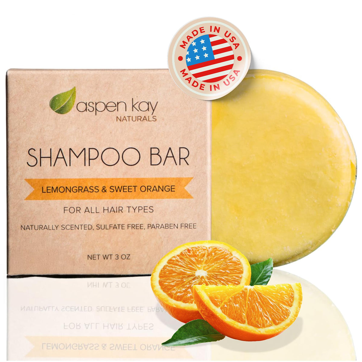 Aspen Kay Naturals Moroccan Argan Oil Shampoo Bar packaging, eco-friendly design.