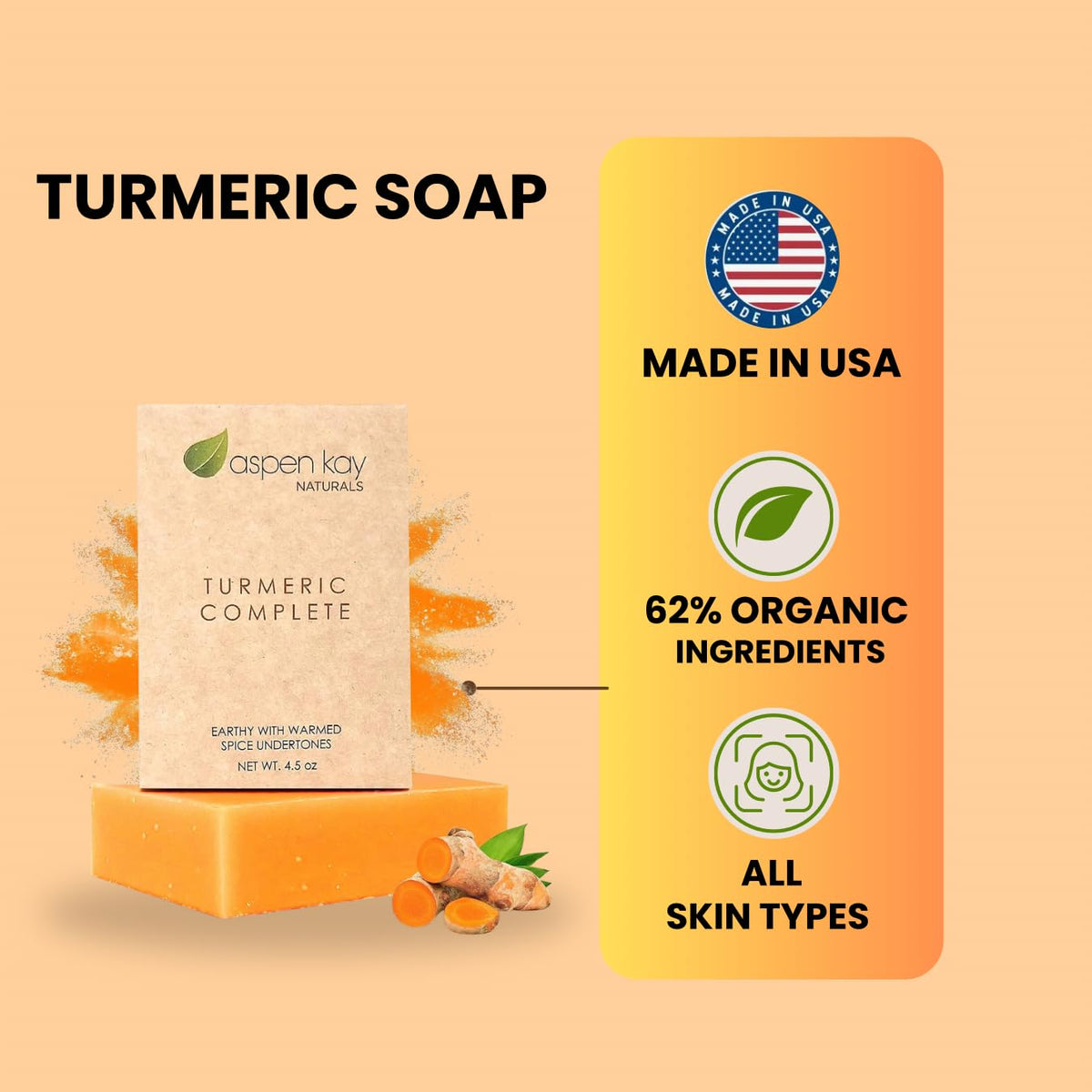 Aspen Kay Naturals turmeric soap bar for the body, soothing daily wash
