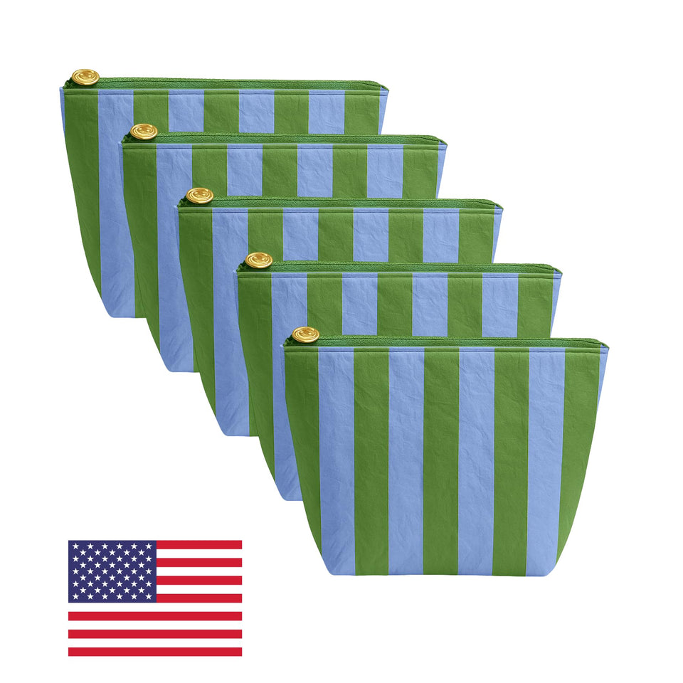 Aspen Lane five-bag set in blue-green, front view, compact travel-ready design.