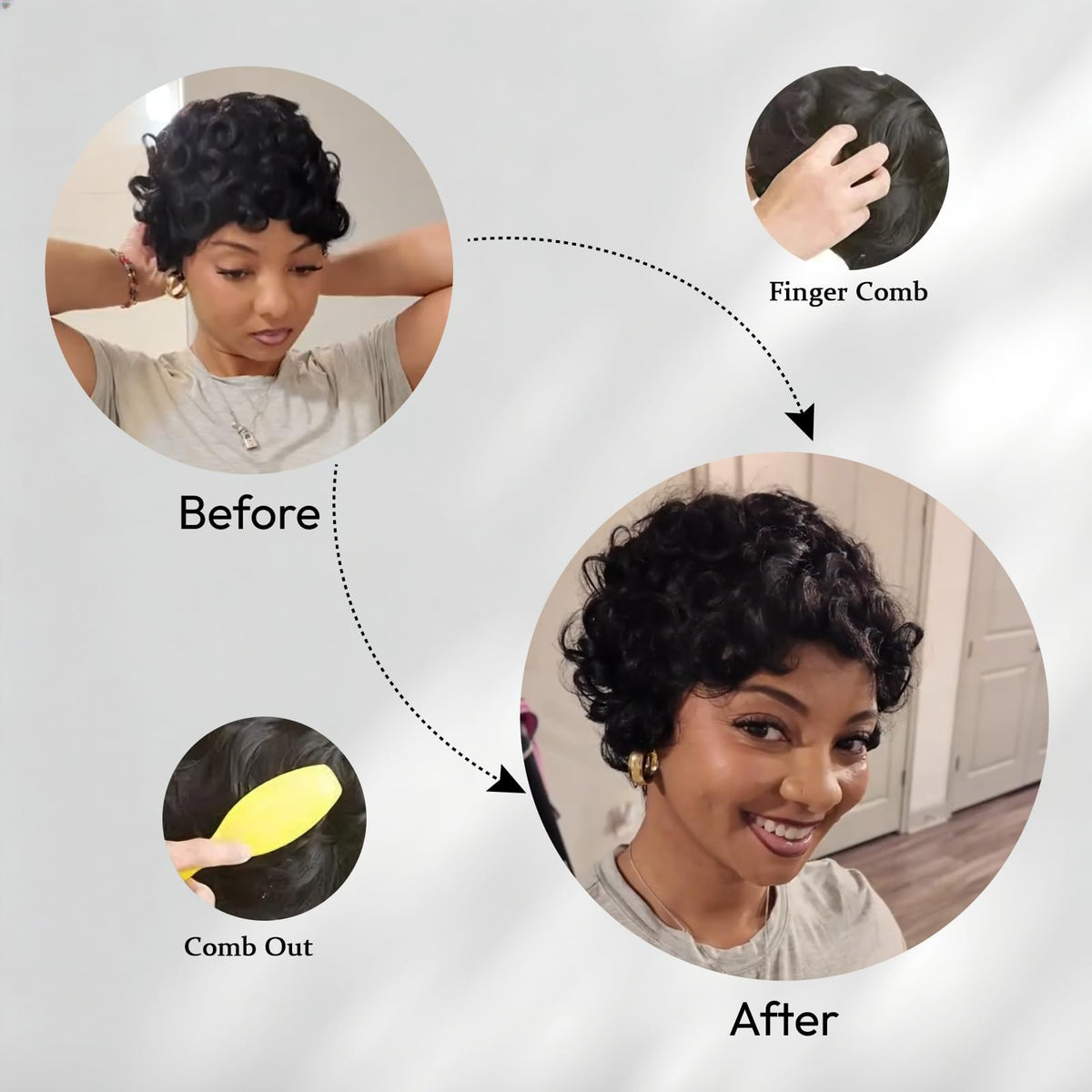 6-inch pixie with bangs on Asteria Wig framing the face.