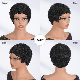 Versatile styled curls from Asteria Pixie Cut Wig with minimal effort.
