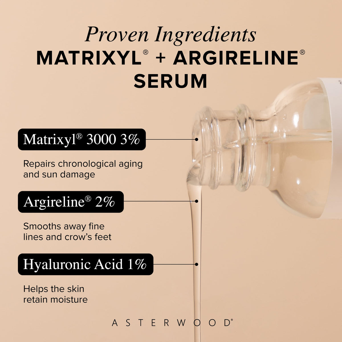 Close-up of skin texture after applying Asterwood serum for smoother appearance.