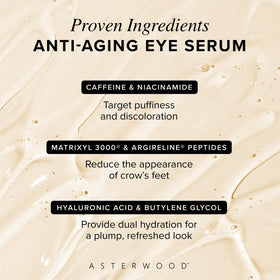 Asterwood Hyaluronic Acid Eye Serum bottle highlighting hydration benefits