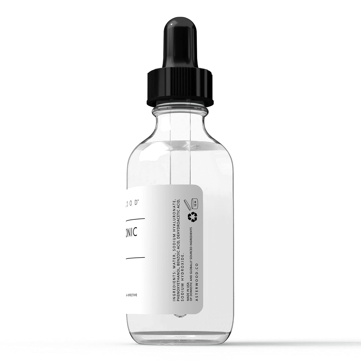 Asterwood Hyaluronic Serum near the eye area emphasizing potential wrinkle reduction with consistent use.