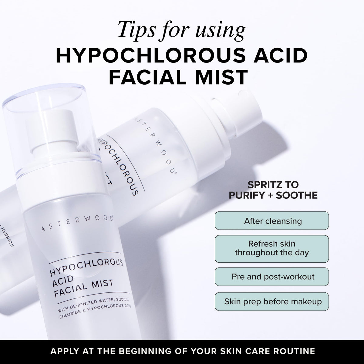 Post-workout use of Asterwood HOCl spray to calm redness and irritation.