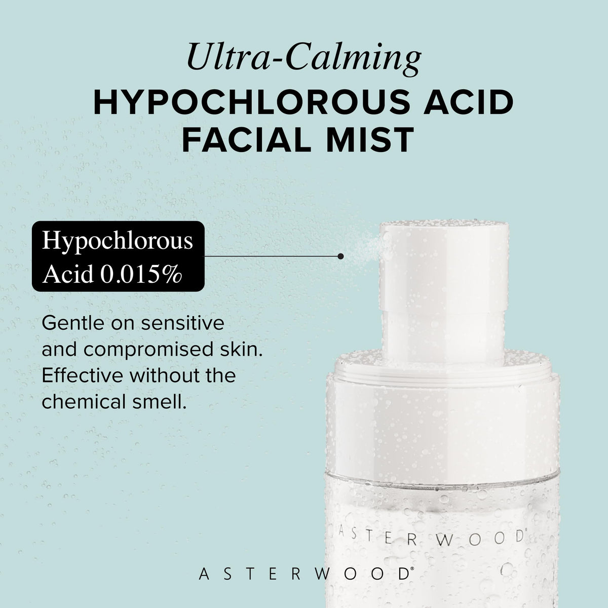 Asterwood Hypochlorous spray applied over makeup for a quick fresh feel.