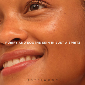 Graphic illustrating the purifying concept of Asterwood HOCl for clearer skin.