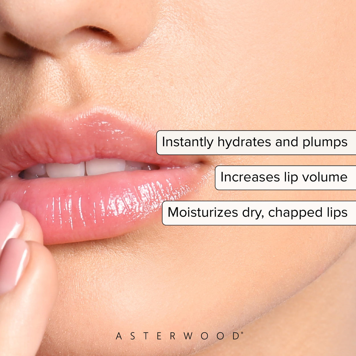Asterwood Lip Treatment hydrates lips with hyaluronic acid for lasting moisture