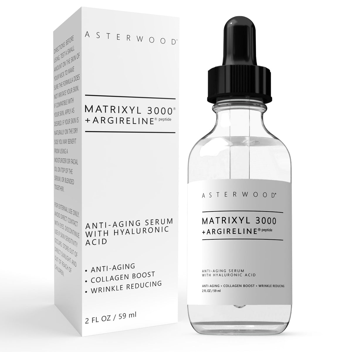 Asterwood serum bottle with pump closeup for fragrance-free hydration.