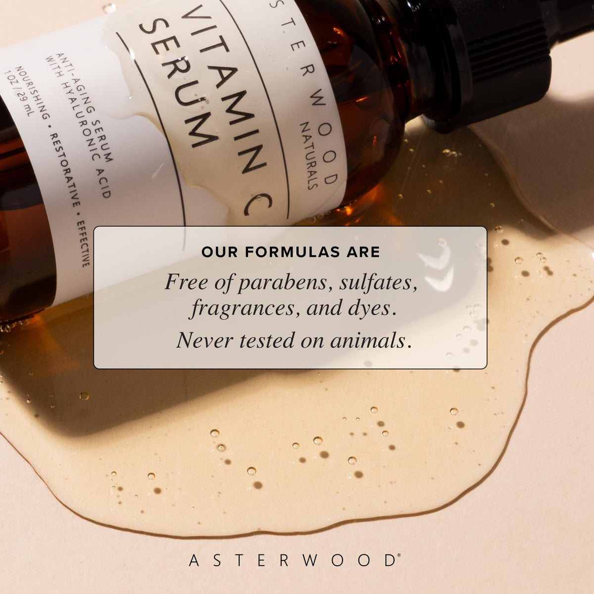 Texture close-up showing smooth, hydrating serum on skin.