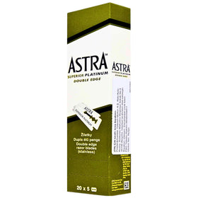 Astra Platinum double-edge blade closeup highlighting platinum coating for lasting sharpness.