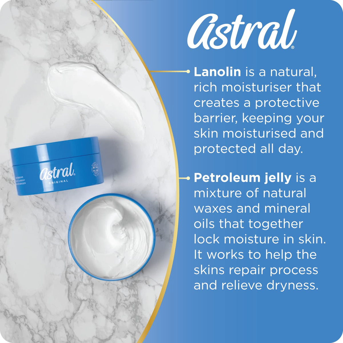 Astral Moisturising Cream 500ml tub supports breathable moisture and daily nourishment