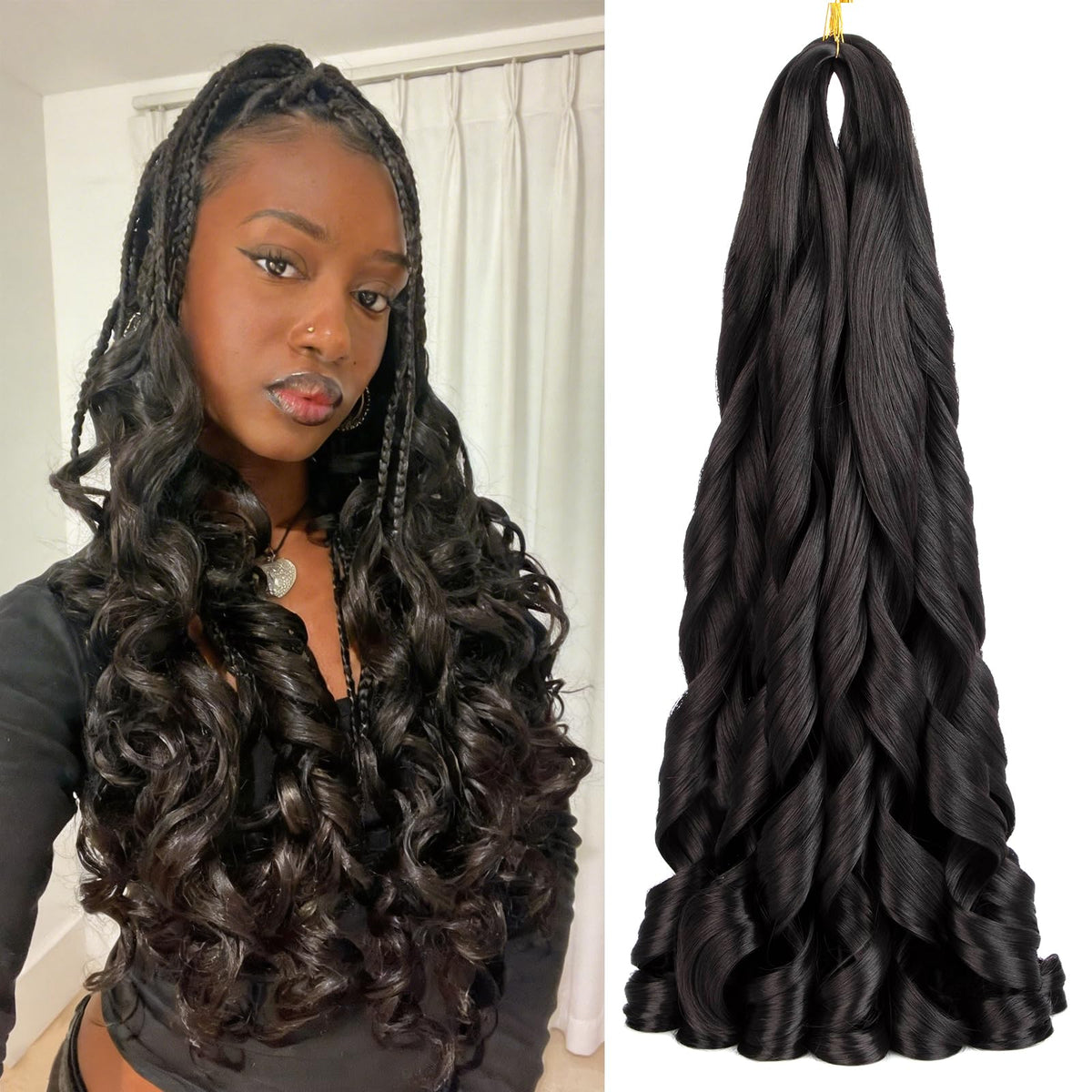Astriden French curl braiding hair 24 inch natural black for box braids.