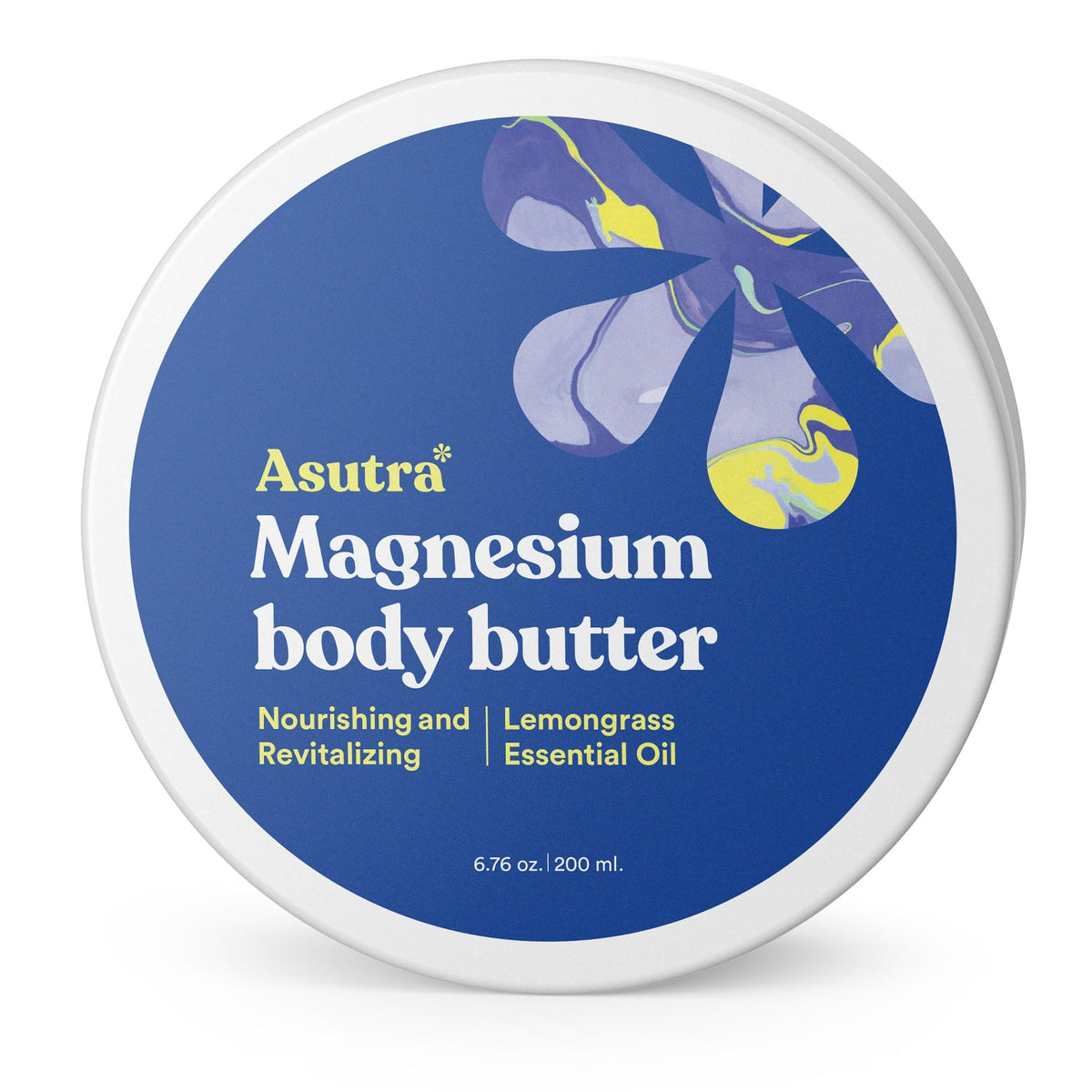 ASUTRA Magnesium Body Butter Jar showing rich, comforting texture.