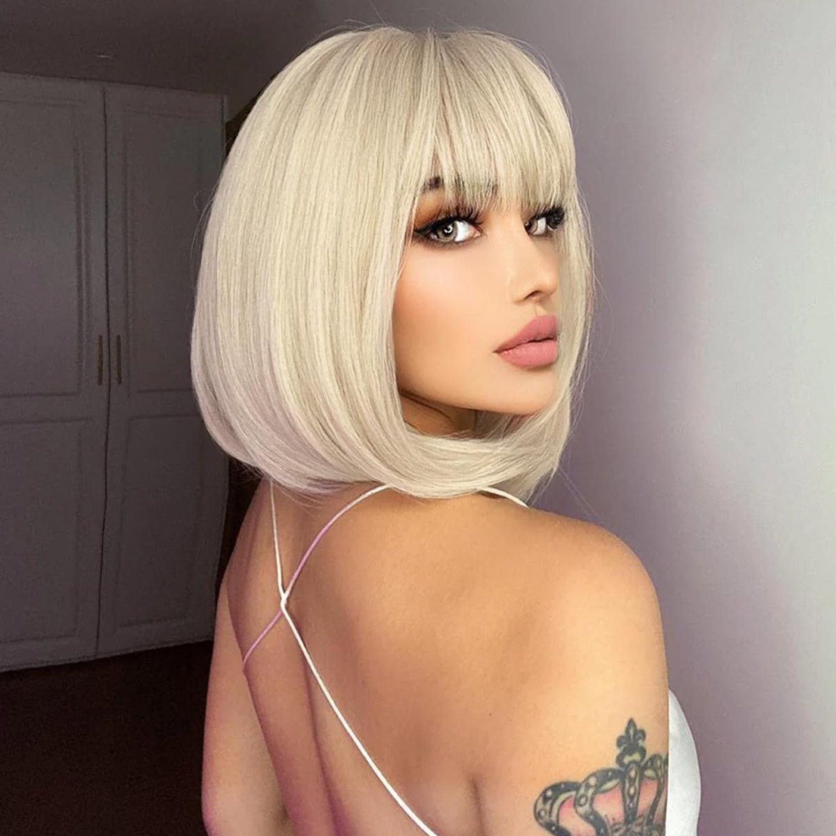 ATAYEA blonde bob wig 12in front view for everyday wear and easy styling.