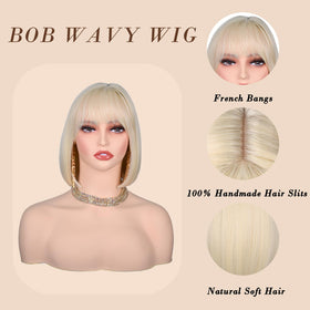ATAYEA blonde bob wig bangs closeup reveals natural-looking hairline for a seamless look.
