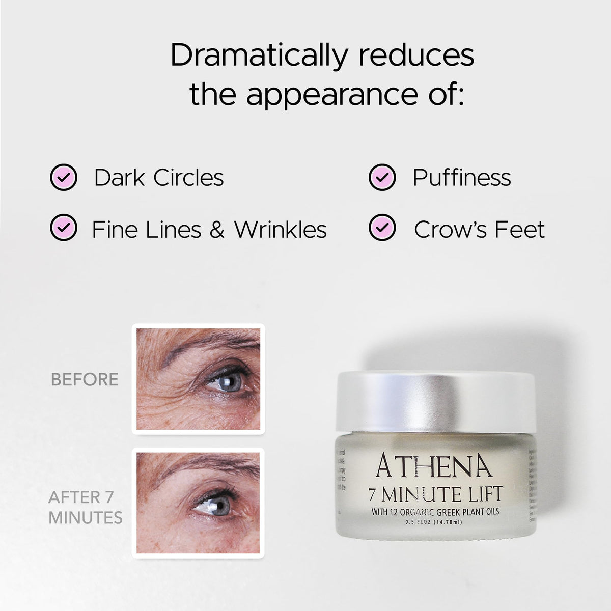 Athena 7 Minute Lift face closeup revealing smoother skin texture and reduced fine lines.