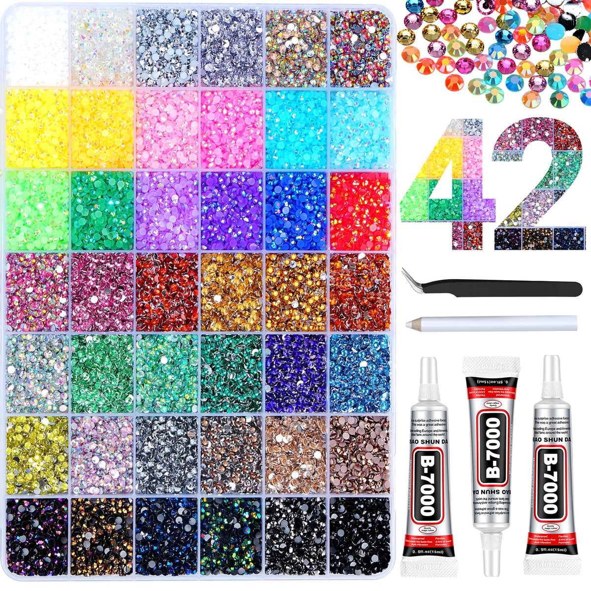 Atifober 45000pcs 3mm rhinestones in 42 colors for versatile bedazzling projects.