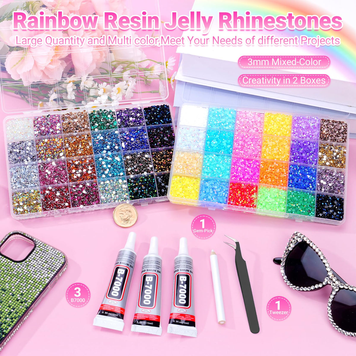 Atifober rhinestones 48 colors AB plated for sparkle on outfits.
