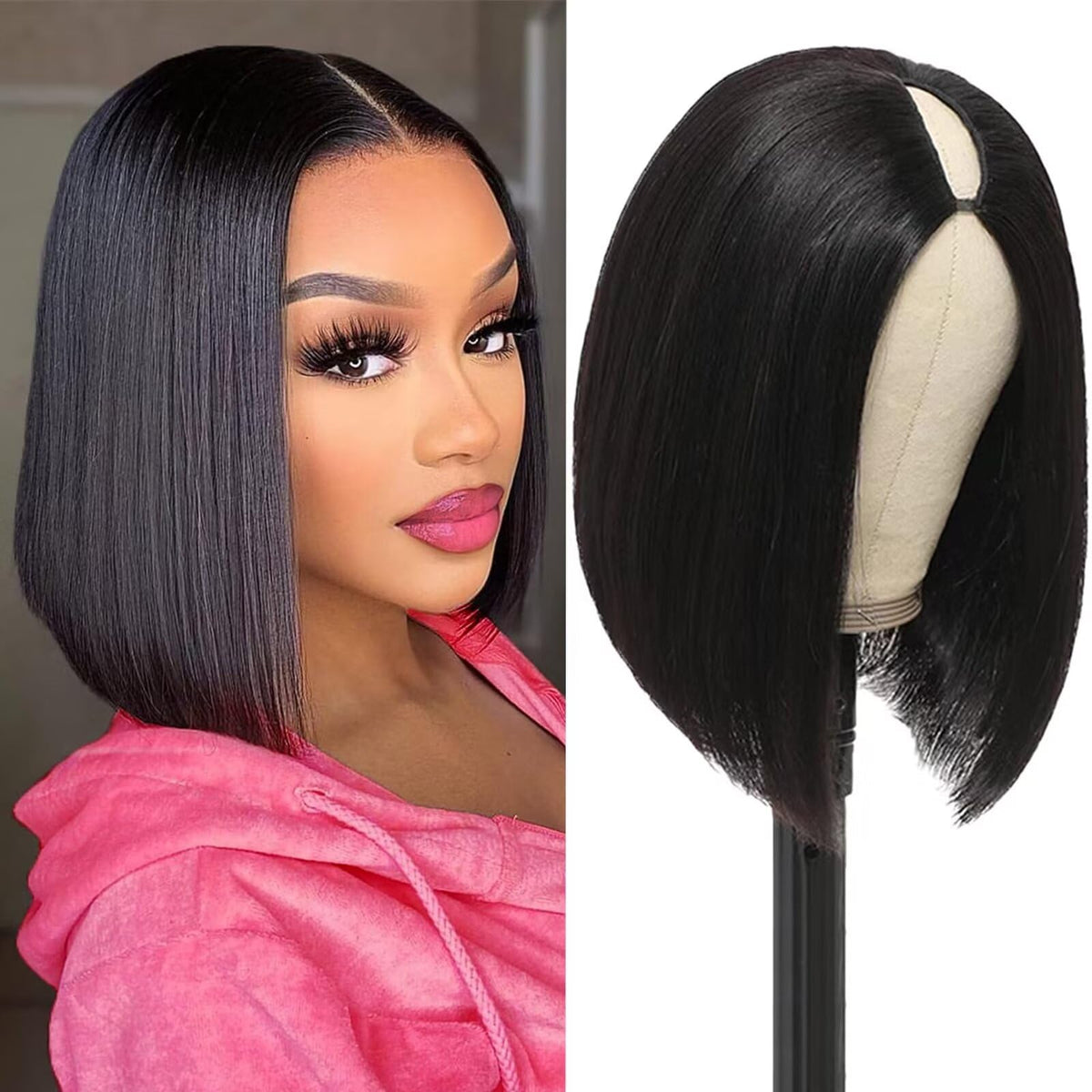 atikual v-part bob wig 12in front view shows natural hairline and versatile styling