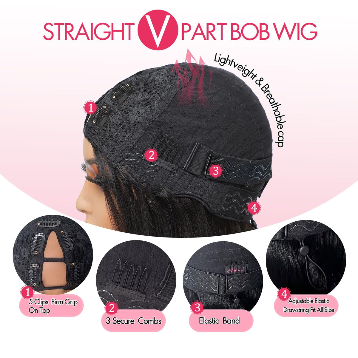 atikual v-part cap construction demonstrates secure fit with 5 clips for easy wear