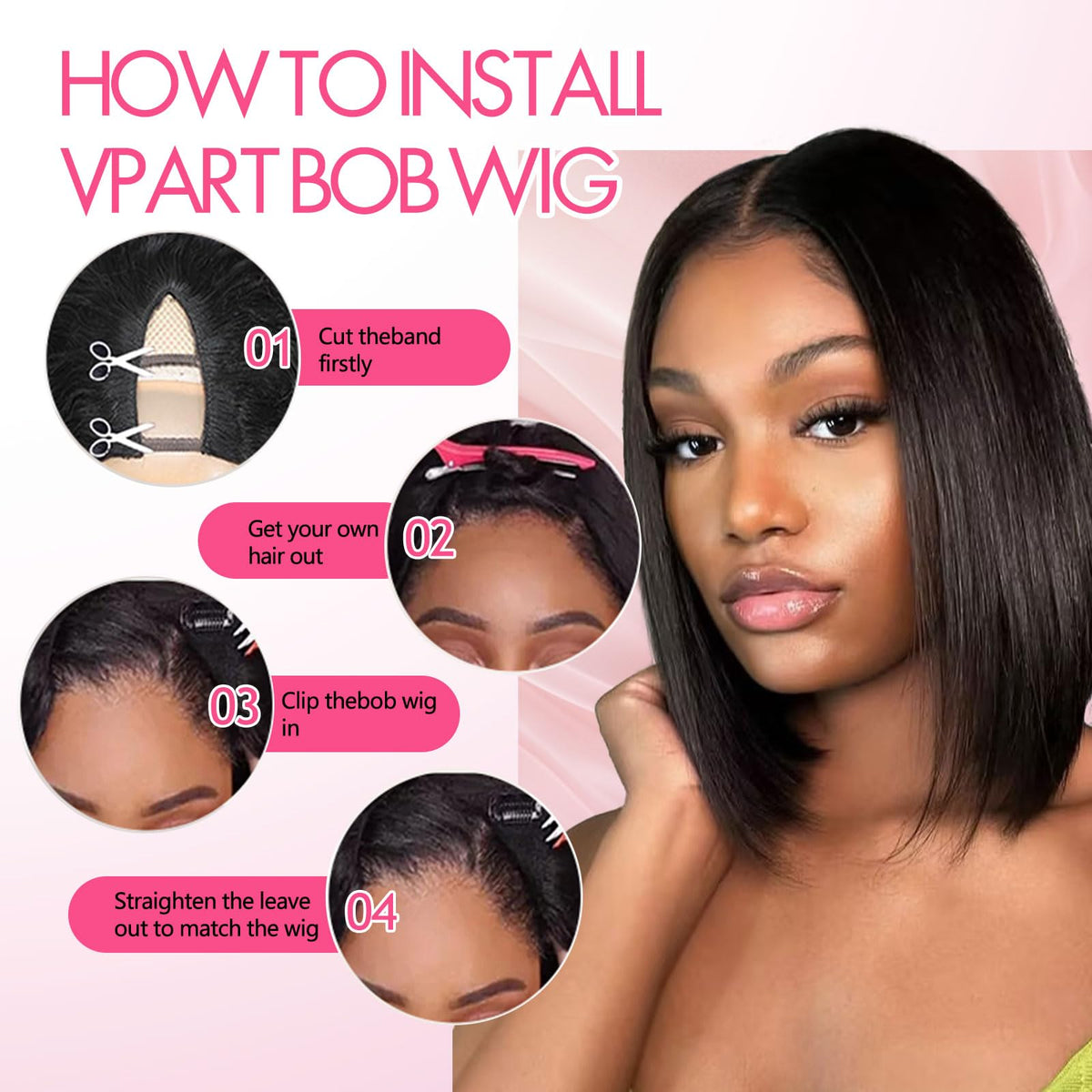 atikual v-part bob wig worn look shows seamless blend and comfortable grip