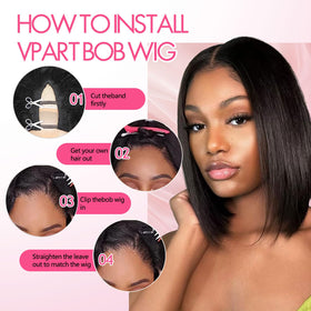 atikual v-part bob wig worn look shows seamless blend and comfortable grip