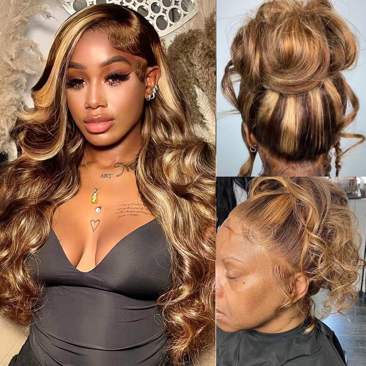 Atilck 360 lace front wig in 22inch honey blonde ombre for natural movement.