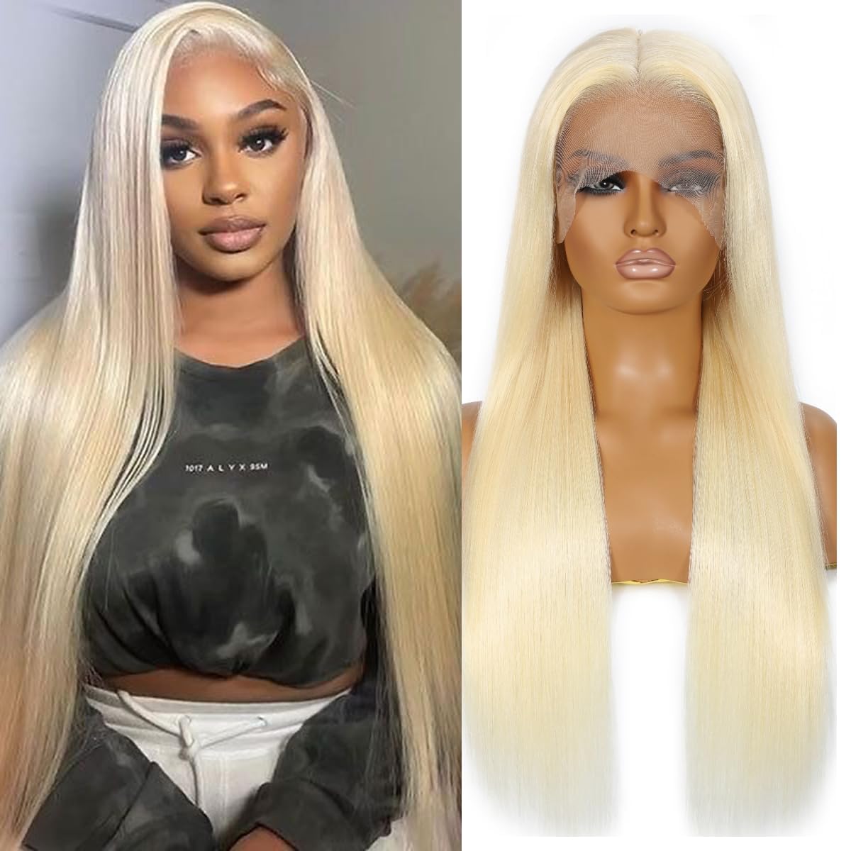 Atilck 613 HD lace frontal wig ash blonde full-length view for dramatic volume