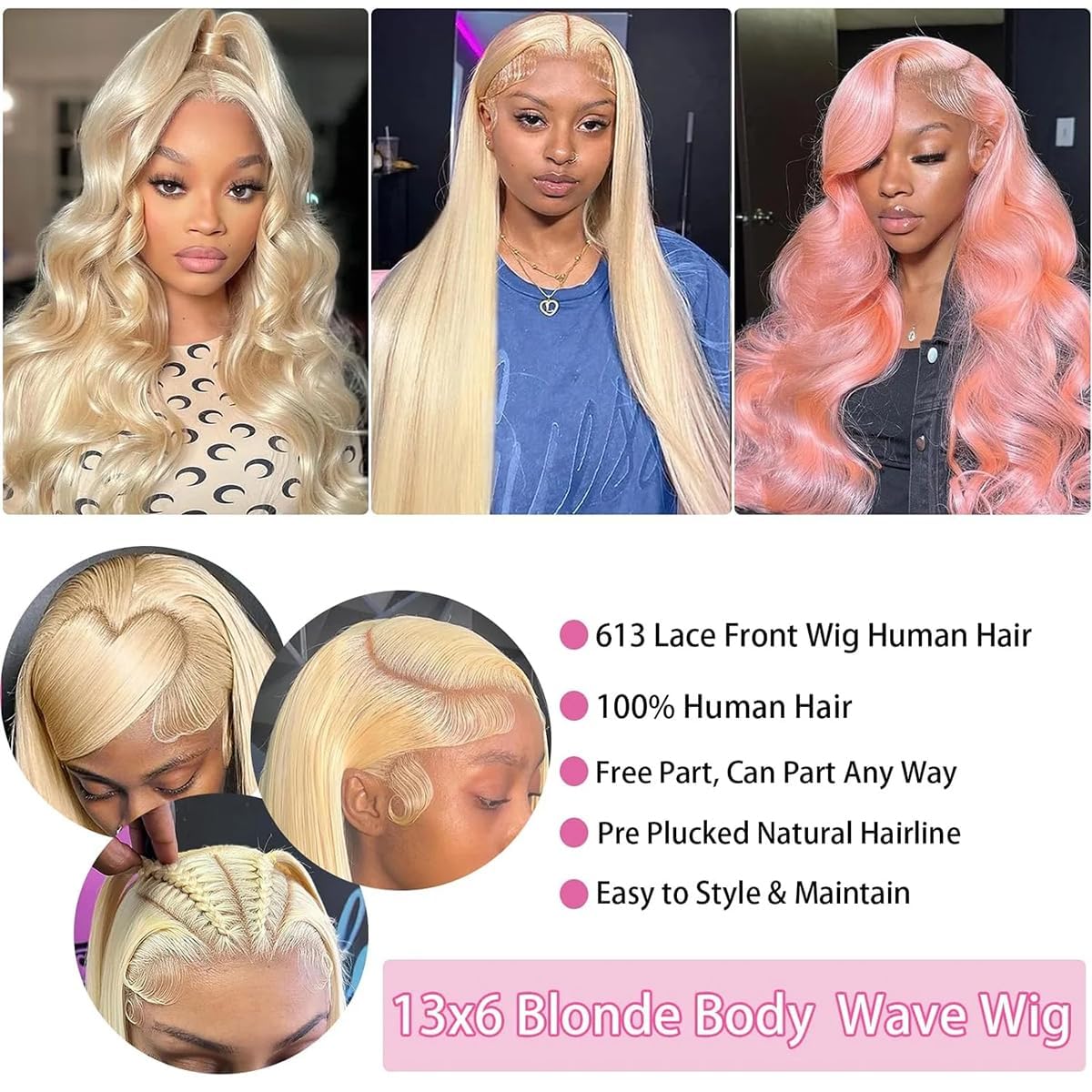 Atilck 613 lace front wig deep-part area close-up highlighting 6-inch parting space