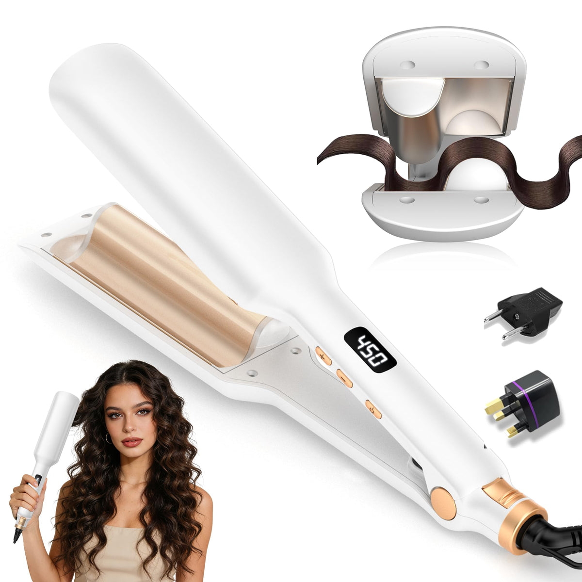 Atopskins Hair Crimper Waver with 2 barrels in action for smooth beachy waves