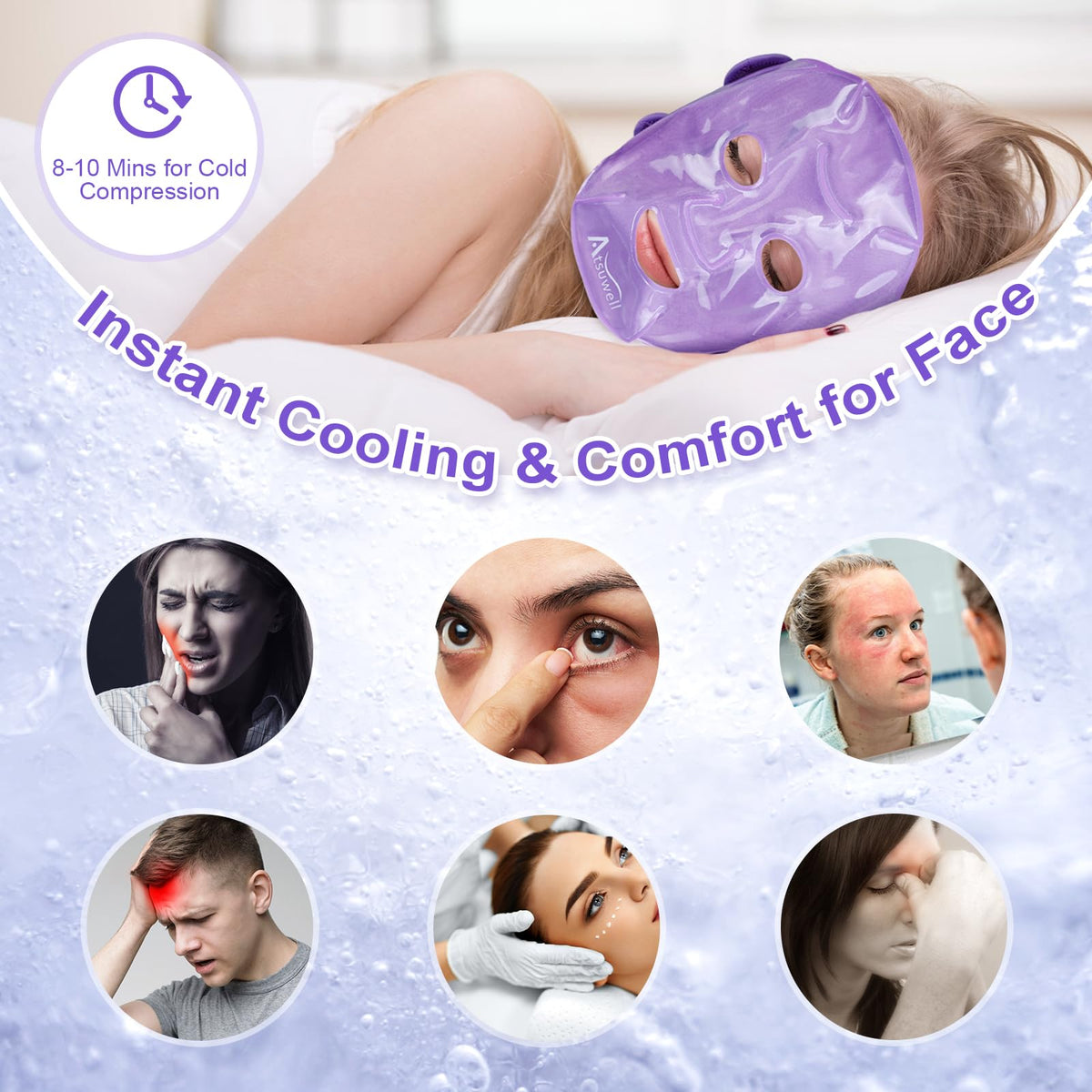 Atsuwell cooling eye mask with eye holes for unrestricted vision during rest