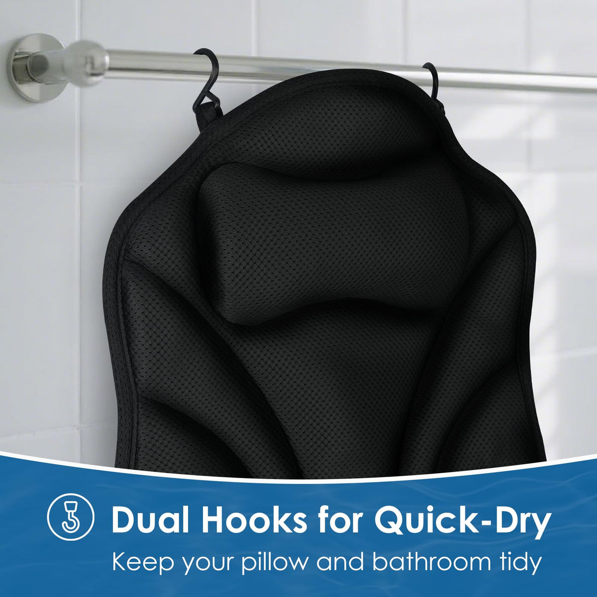 Atsuwell bath pillow with 11 suction cups stays firmly in place