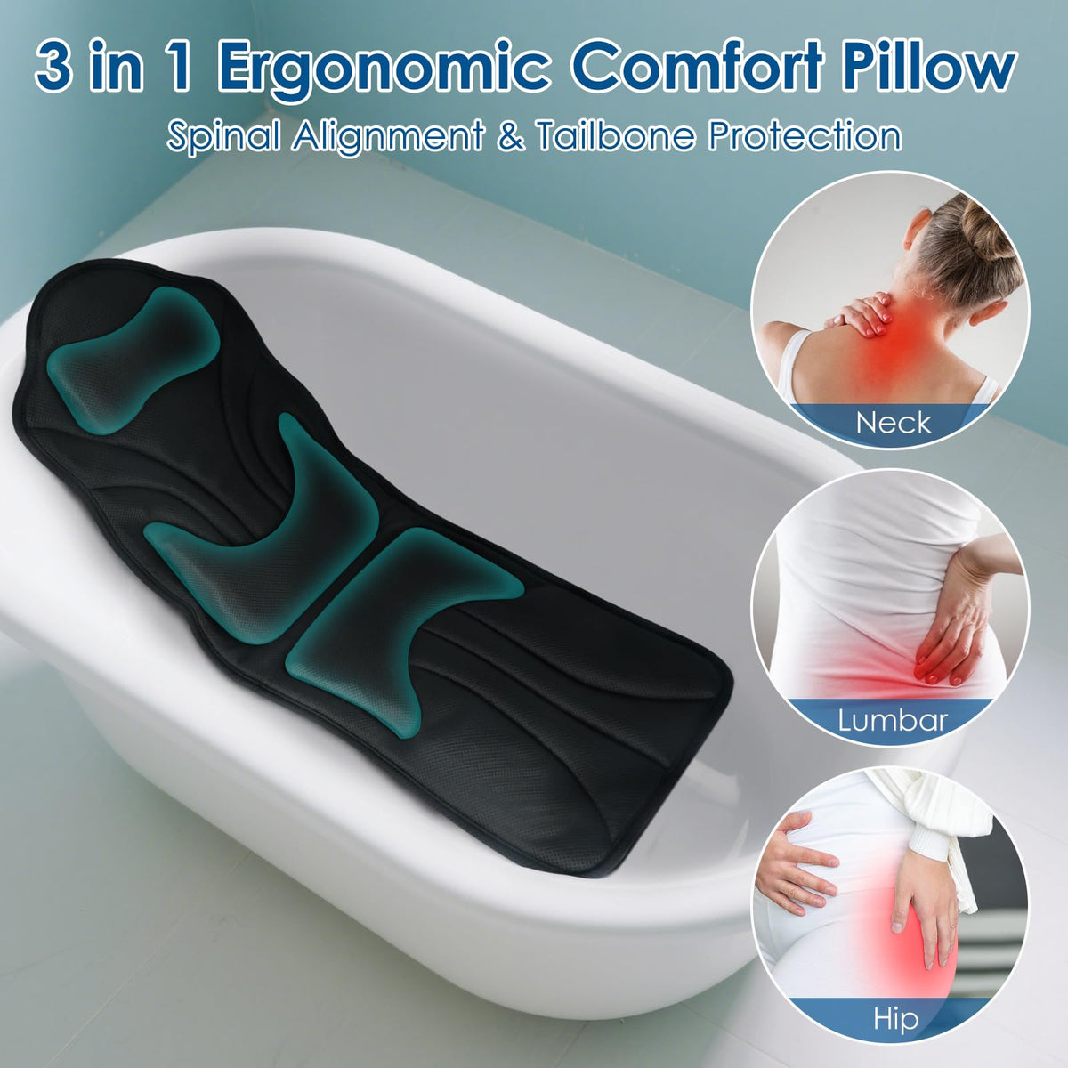 Atsuwell bath pillow waist support cradles the torso for better comfort