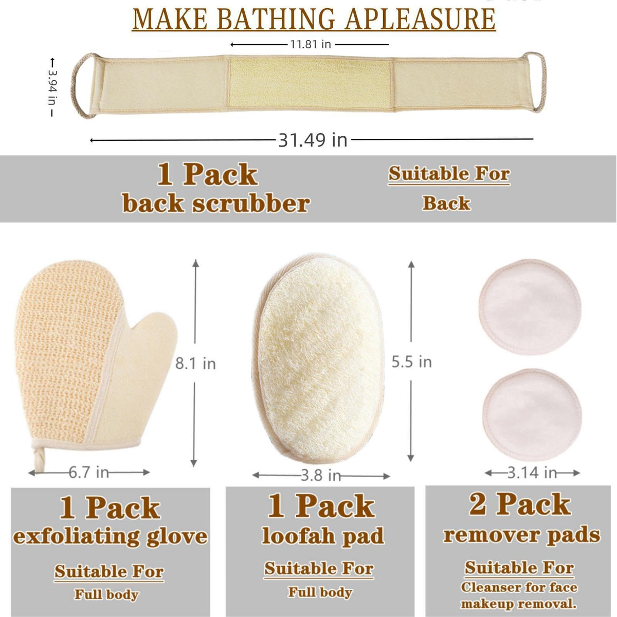 ATTEASAY shower loofah suit with cotton side for gentle cleansing