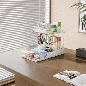 Countertop vanity setup ideal for bathrooms and desks.